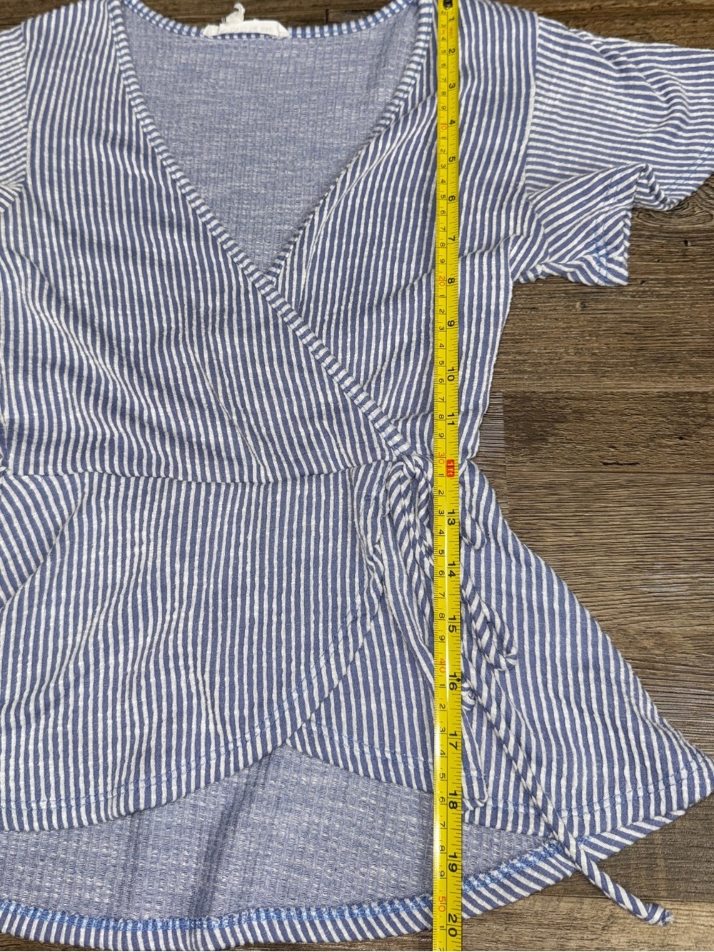 Caution to the Wind Blue White Stripe Wrap Top Small Peplum Beachy Summer - Picture 5 of 6
